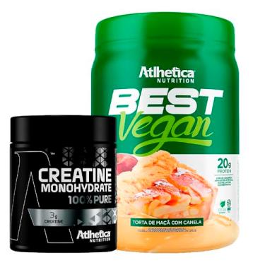 Imagem de Kit Creatina Monohidratada 300g + Best Vegan 500g - Formula Blend Vegano - Proteina da Ervilha e Arroz Atlhetica (Potes, TORTA DE MAÇÃ COM CANELA)