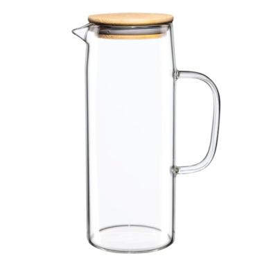 Imagem de Jarra de Agua Suco ou Chá Gelado em Vidro Borossilicato com Tampa de Bambu 1L