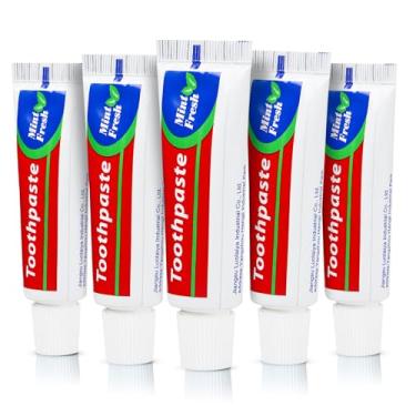 Imagem de HAIFOTRVA 60 tubos de pasta de dente tamanho viagem a granel, miniatura, 25 g, pasta de dente pequena, tamanho para viagem, 3,3 x 10 cm, mini pasta de dente descartável de hortelã-pimenta para hotéis,