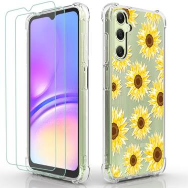 Imagem de Osophter Capa para Galaxy A05 A05S: Transparente Mulheres Meninas Meninos com 2 peças Protetor de Tela Cantos Reforçados TPU Absorção de Choque Flexível para Samsung Galaxy A05 (Flor Sol)