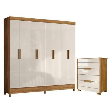 Imagem de Guarda Roupa Casal Marajó e Cômoda Dhara Freijó Off White  Moval