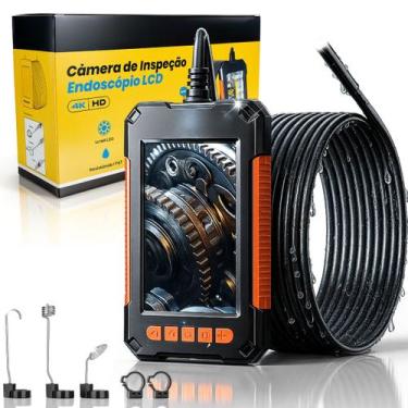Imagem de Câmera de Inspeção Endoscópica LCD 4K HD Cabo 5 Metros Prova DÁgua IP6