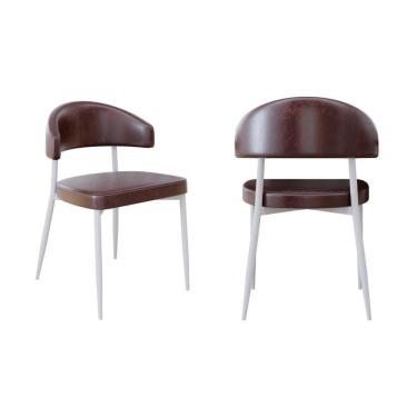 Imagem de 2 Unidades Cadeira Bless Fixa C/4 Pés 53 X 55 X 78cm Pés Brancos. Courino Café Courino Café