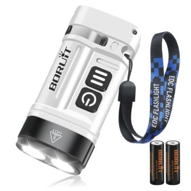 Imagem de BORUIT Lanternas pequenas U10 potentes, mini lanterna EDC alimentada por pilha AA, luz de flash com clipe de bolso brilhante, vermelho, azul, verde, multicolorido, chaveiro, magnético, à prova d'água
