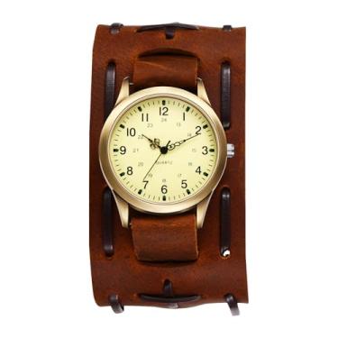 Imagem de OIDEA Relógio masculino vintage de couro punk: relógio de pulso retrô steampunk hip-hop com pulseira analógica de quartzo, Marrom