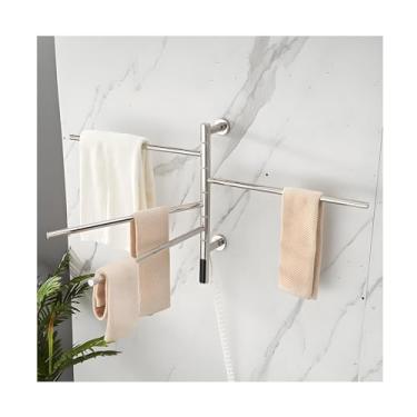 Imagem de Toalheiro giratório aquecido, aquecedores de toalhas para parede de banheiro Rotativo de 180°, aquecedor de toalha, braços giratórios com temporizador de tela LCD, temperatura constante, plugue