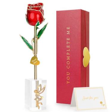 Imagem de Rosa real mergulhada em ouro ihoomee Forever 24k com suporte de crista