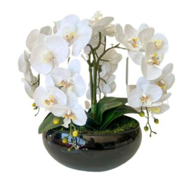 Imagem de Arranjo 4 Flores Orquídeas Artificial Amarelas No Vaso Preto - La Caza