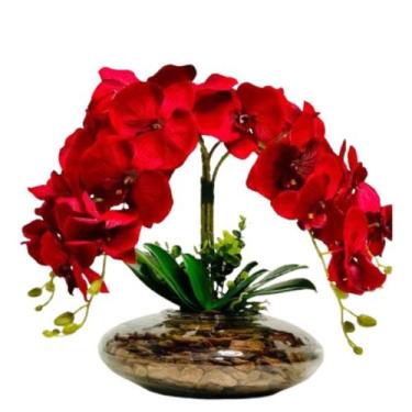 Imagem de Arranjo Grande Vaso de Vidro 4 Flores Realista Orquídeas - La Caza Sto