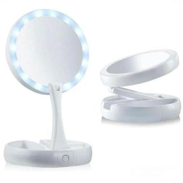 Imagem de Espelho Led Dupla Face Dobrável Ajustável Iluminado Zoom 10X