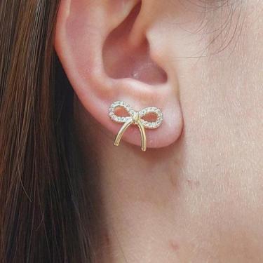 Imagem de Brinco Laço Com Zirconia Folheado A Ouro - FAMA FOLHEADOS