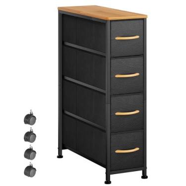 Imagem de Cômoda EKNKOZY Torre de armazenamento estreita com 4 gavetas pretas