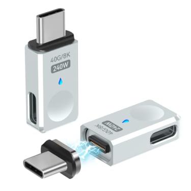 Imagem de HESKUL Adaptador magnético USB C, porta lateral, pacote com 2, adaptador USB C reto magnético 24 pinos com carregamento de 240 W USB4 40Gbps 8K 60Hz para Thunderbolt 3/4, MacBook Pro/Air, Swtich e