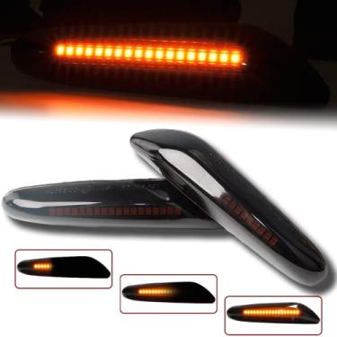 Imagem de MAXHAWK Luz de seta sequencial de seta de LED lateral compatível com BMW E90 E91 E92 E93 E46 E60 E61 X3 E83 E82 E88 Lente Fender Fender Dianteira Candeeiros Âmbar Dinâmicos Par