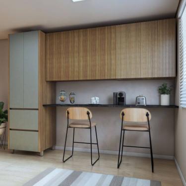 Imagem de Cozinha 3 Peças 270cm com Paneleiro 2 Portas 2 Gavetas e 2 Armário Aéreo 2 Portas Geladeira Rainha Verde/Marrom