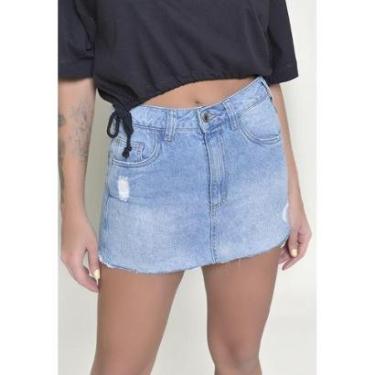 Imagem de Shorts Saia Jeans Dialogo com Puídos e Barra Fio-Feminino