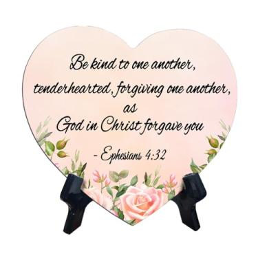 Imagem de Be kind to one another, tenderhearted, forgiving one another, as God in Christ forgave you - Placa de mesa de coração de Efésios 4:32 (15 x 12,7 cm) com suporte de acrílico | Decoração de versículo