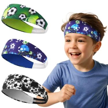 Imagem de Bandanas esportivas infantis para meninos e meninas – Pacote com 3 faixas de treino de futebol para crianças, faixas atléticas para corrida, basquete, futebol e brincadeiras ao ar livre, idades de 4 a