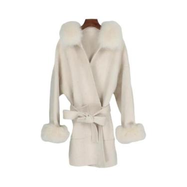 Imagem de Casaco de Lã e Caxemira Feminino para Inverno - Gola de Pele de Raposa