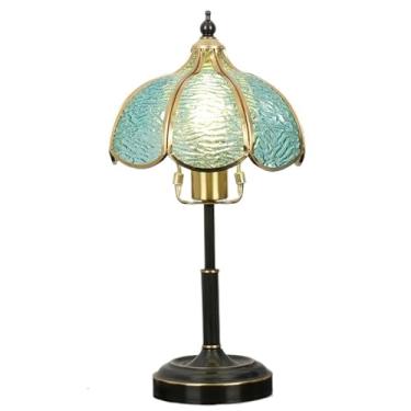 Imagem de Abajur de cabeceira Abajur de mesa vidro vintage, abajur para sala estar, quarto, estudo, latão, vitral, cabeceira(Blue,Grande)
