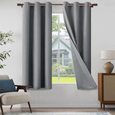 Imagem de Cortinas texturizadas de linho 100% blackout 182 cm de comprimento, conjunto de 2 painéis para sala de estar, quarto, cortinas leves com ilhós, proteção total de privacidade, cinza, 94 cm L x 183 cm C
