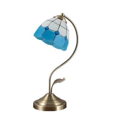 Imagem de Abajur de cabeceira Abajur de cabeceira vidro fosco azul estilo europeu vintage rústico sala estar quarto mesa trabalho