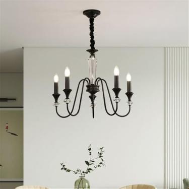 Imagem de Lâmpada Pingente Candelabro LED De Latão Com Estilo Americano E Detalhe De Vela Francesa: Perfeita Para Sala De Estar, Restaurante, Quarto, Estudo, Villa, Hotel, Bar E Café (A Preto 5 luzes)