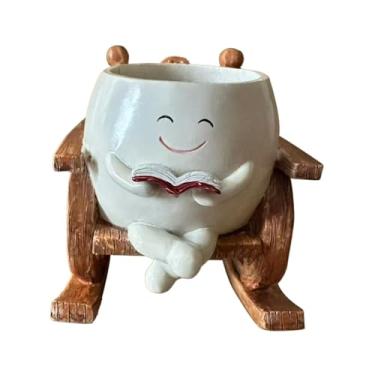 Imagem de Bothyi Vaso de flores para cadeira de balanço, vaso de flores multiuso, recipiente decorativo de resina para plantas, enfeite de mesa para mesa, sala de, Branco