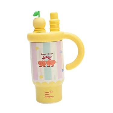 Imagem de Generic Copo térmico portátil de aço inoxidável com tampa de canudo de 800 ml à prova de vazamentos para carro, escritório, viagem, academia e acampamento, Coração Amarelo