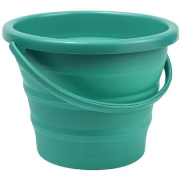 Imagem de Balde Retrátil 5L Silicone Dobrável com Alça Ergonômica Multiuso Flexível Limpeza Geral 5 Litros Pescaria Viagem Praia Fácil de Armazenar e Guardar (Verde Água)