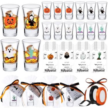 Imagem de Tiangrid 24 peças de copos de shot de Halloween 42,5 g copos de Natal a granel com base pesada copos pequenos com cartões, sacos de presente e fitas para vinho, uísque, bebidas, lembrancinhas de festa