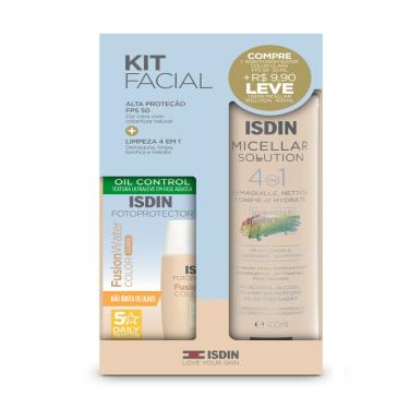 Imagem de Kit Protetor Solar Isdin Fusion Water Color Clara FPS50 50ml + Isdin Solução Micelar 400ml