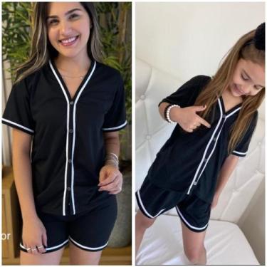 Imagem de Pijama americano mae e filha - JSLL, Azul marinho, M ADULTO 8 ANOS 