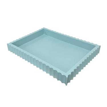 Imagem de Dwellington Bandeja decorativa de madeira para mesa de centro, bandeja de servir branca de 45 x 13 cm para mesa de destaque, mesa de console (azul sálvia)