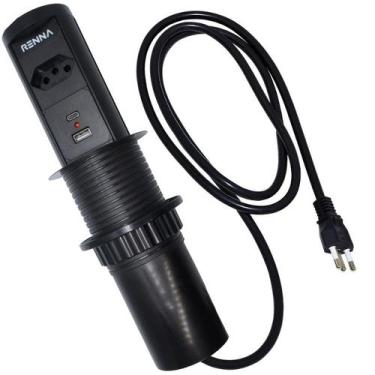 Imagem de Torre Tomada Automática Indução Wireless 1 T + 2 USB Preta - Renna