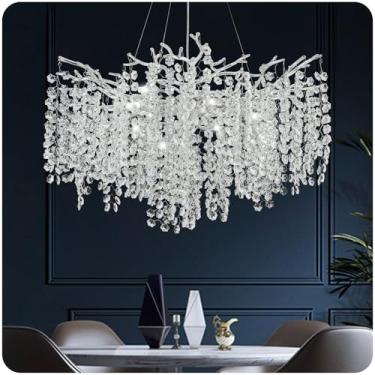 Imagem de esianu Lustre De Cristal Moderno, D24, Com Galhos Árvores Para Sala Jantar, Prateado 8 Luzes, Luminárias, Flocos Neve, Redondo, Estar, Quarto, Banheiro, Cozinha, Hall Entrada