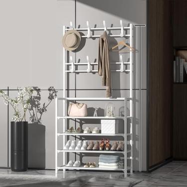 Imagem de Cabideiro De Metal De 4/5 Camadas Com Prateleira Cabideiro E Sapateira Entrada Hall Árvore Com Banco E Armazenamento De Sapatos Para Roupas Sapato Chapéu Bolsa, 60cm 5 Layer White