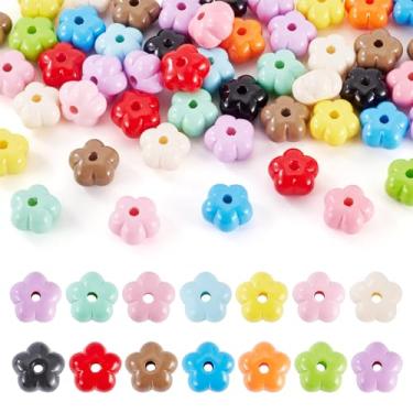 Imagem de Cheriswelry 50 peças de contas de flores de acrílico arco-íris pônei solto contas espaçadoras lindas contas de plástico floral 13,5 x 14 mm para pulseira de amizade faça você mesmo colar chaveiro