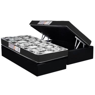 Imagem de Conjunto Box Baú Solteiro: Colchão Molas Luckspuma D28 Celebrity Black + Base Crc Suede...