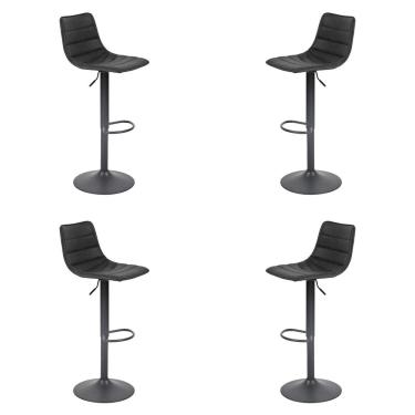 Imagem de Kit 4 Banquetas Decorativas Travis PU com Regulagem de Altura Base Disco c/Apoio Para os Pés Preto G56 - Gran Belo