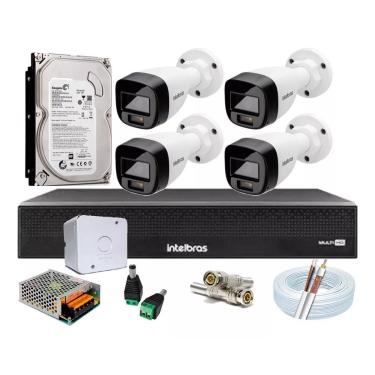 Imagem de Kit 4 Cameras de Seguranca Intelbras 3220 Full Color C/ Audio, Dvr 4ch C/ Hd 1tb