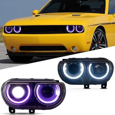 Imagem de Faróis VLAND adequados para Dodge Challenger 3ª geração Coupe 2008-2014, conjunto de faróis de projetor DRL halo, incluindo lados do motorista e do passageiro