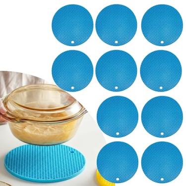Imagem de Descanso de Panela Silicone Suporte Apoio Protetor Mesa Redondo Silicone Flexível 17cm (Azul Claro, 10 Peças)
