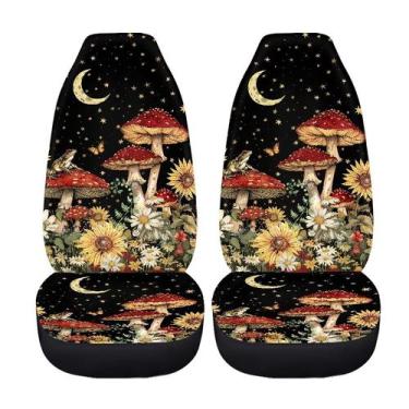 Imagem de Capas de assento de carro Drydeepin Mushroom Sunflower Moon 2 peças