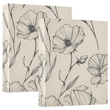 Imagem de Fichário de 3 anéis, preto, branco, floral, vintage, 3,8 cm, fichário com três argolas com prancheta, serve para papel de 21 x 28 cm, 3 bolsos internos de PVC transparentes para material de escritório