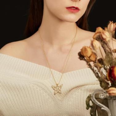 Imagem de Colares femininos de aço inoxidável com flor de rosa/martelo/cruz/São Jude Thaddeus/borboleta/colar com pingente celta masculino joia rigiosa, One Size, Aço inoxidável, Sem Pedra Preciosa