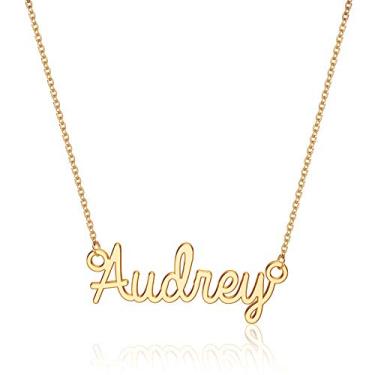 Imagem de Turandoss Colar com nome personalizado, banhado a ouro 14K, colar com pingente de nome delicado, joias personalizadas, presentes para mulheres e meninas, Metal
