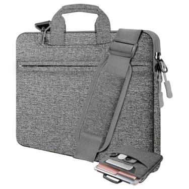 Imagem de Bolsa de ombro para laptop de 15,6 polegadas, durável, à prova de choque, com vários bolsos e alça compatível com a maioria dos notebooks de 15,6 polegadas, cinza escuro