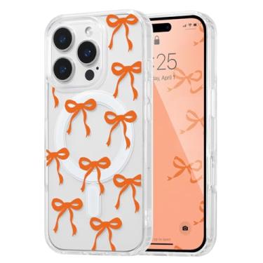 Imagem de UEEBAI Capa magnética para iPhone 14 Pro, capa de arco compatível com MagSafe, fita fina sem fio, estética, capa protetora antiamarelamento à prova de choque para mulheres e meninas - laranja