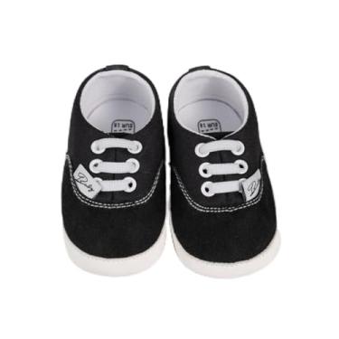 Imagem de Tênis infantil de lona para bebês meninos e meninas para primeira caminhada no berço, sapatos de doces, sola de borracha antiderrapante, Preto, 12-18 Months Toddler